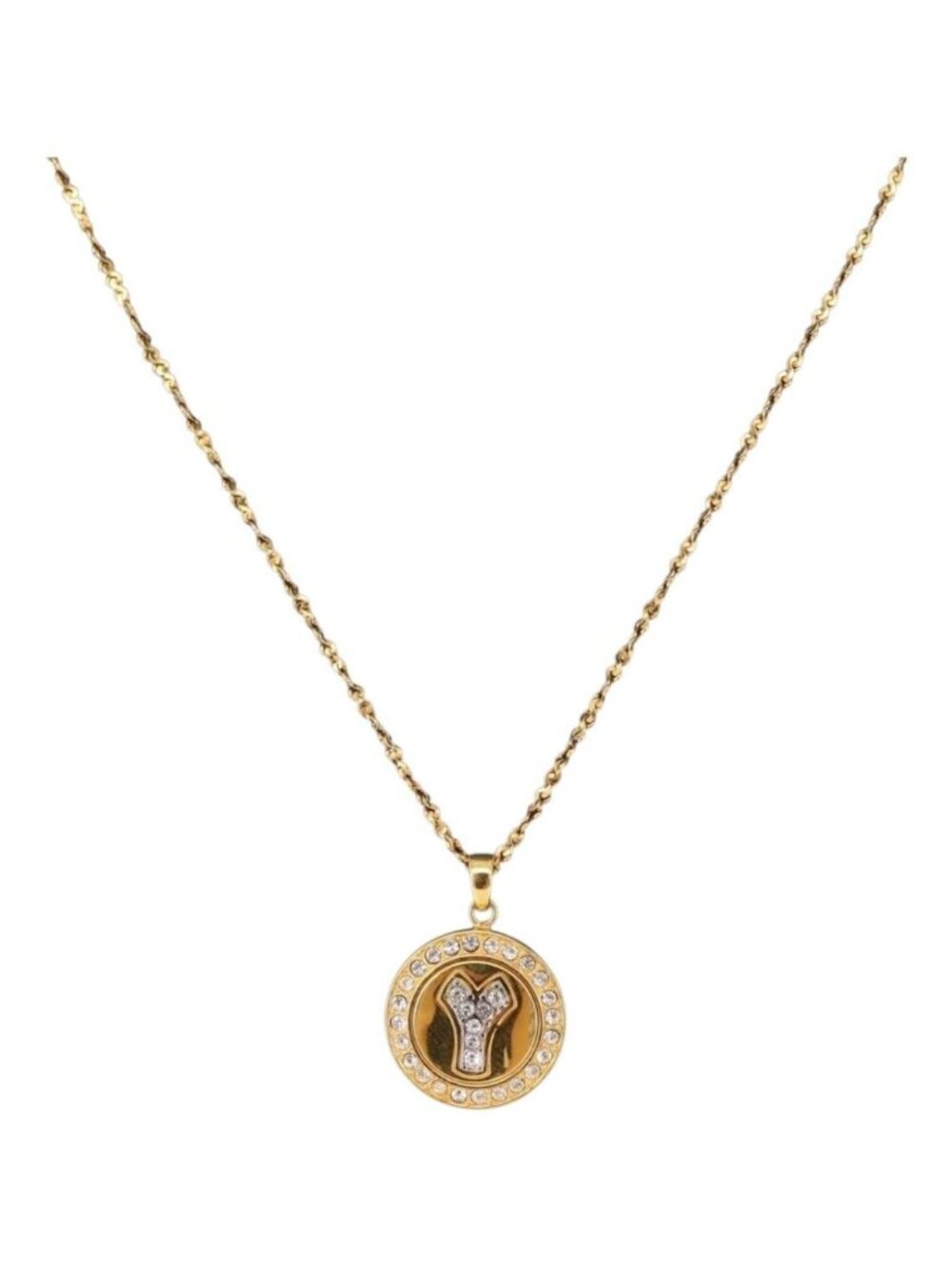 SAINT LAURENT Initials Cointop Necklace Metal Gold Tone